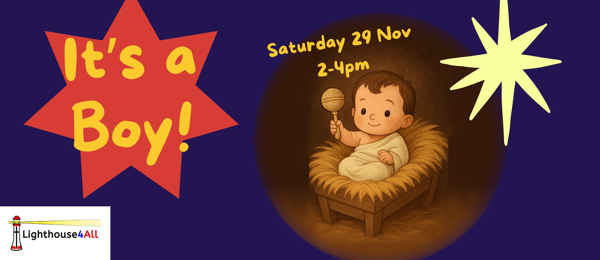 It's a Boy! A baby in a manger, shaking a rattle. A real boy, not an ordinary boy!